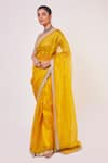 Buy_Onaya_Yellow Organza Embroidered Border Saree With Blouse_Online_at_Aza_Fashions