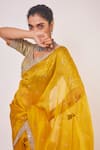 Shop_Onaya_Yellow Organza Embroidered Border Saree With Blouse_Online_at_Aza_Fashions