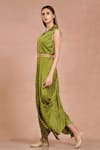 Buy Green Satin Printed And Embroidered Bandhani & Harem Jumpsuit For