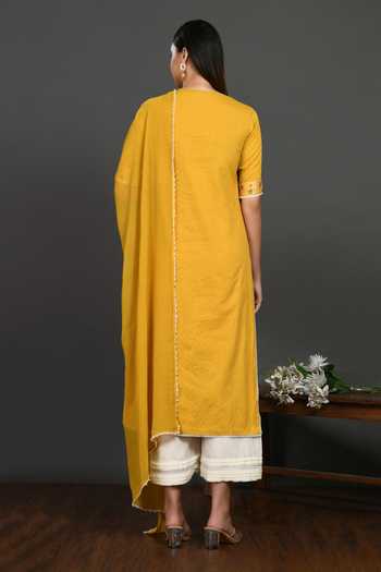 Soft Chanderi 3 pc Kurta set- Yellow