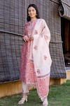 Buy_Missprint_Peach Cotton, Chanderi Block Print, Mirror Work High Neck Kurta Set _at_Aza_Fashions