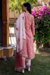Shop_Missprint_Peach Cotton, Chanderi Block Print, Gota Work High Neck Kurta Set _at_Aza_Fashions