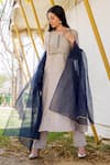 Shop_Missprint_Grey Cotton Embroidered Zari Work Round Chanderi Kurta Set _at_Aza_Fashions