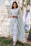 Buy_Missprint_White Cotton, Chanderi Block Print, Gota Work Round Notched Kurta Set _at_Aza_Fashions