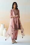 Buy_Aman Takyar_Pink Organza, Dupion Silk Cutdana, Floral, Sequin Round Embroidered Kurta Set _at_Aza_Fashions