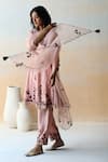 Buy_Aman Takyar_Pink Organza, Dupion Silk Cutdana, Floral, Sequin Round Embroidered Kurta Set _Online_at_Aza_Fashions
