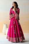 Buy_Aman Takyar_Pink Dupion Silk Embroidery Sequin Cape Open Lehenga Set  _Online_at_Aza_Fashions