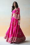 Shop_Aman Takyar_Pink Dupion Silk Embroidery Sequin Cape Open Lehenga Set  _Online_at_Aza_Fashions