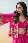 Shop_Aman Takyar_Pink Dupion Silk Embroidery Sequin Cape Open Lehenga Set  _at_Aza_Fashions