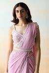 Buy_Aman Takyar_Purple Georgette Embroidery Floral V Neck Pre-draped Saree With Blouse _Online_at_Aza_Fashions