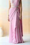 Shop_Aman Takyar_Purple Georgette Embroidery Floral V Neck Pre-draped Saree With Blouse _Online_at_Aza_Fashions
