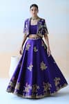 Buy_Aman Takyar_Purple Dupion Silk Embroidery Floral Lapel Collar Jacket Lehenga Set  _at_Aza_Fashions