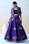 Aman Takyar_Purple Dupion Silk Embroidery Floral Lapel Collar Jacket Lehenga Set  _Online_at_Aza_Fashions