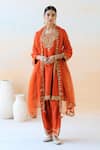 Buy_Aman Takyar_Orange Dupion Silk Embroidery Floral Round Kurta Set  _at_Aza_Fashions