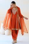 Aman Takyar_Orange Dupion Silk Embroidery Floral Round Kurta Set  _Online_at_Aza_Fashions