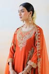 Buy_Aman Takyar_Orange Dupion Silk Embroidery Floral Round Kurta Set  _Online_at_Aza_Fashions