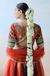 Shop_Aman Takyar_Orange Dupion Silk Embroidery Floral V Neck Bridal Lehenga Set _at_Aza_Fashions