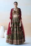 Buy_Aman Takyar_Green Dupion Silk Floral Embroidered Lehenga Set_at_Aza_Fashions