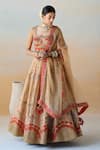 Aman Takyar_Gold Dupion Silk Embroidery Floral Sweetheart Neck Bridal Lehenga Set _Online_at_Aza_Fashions