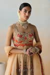 Buy_Aman Takyar_Gold Dupion Silk Embroidery Floral Sweetheart Neck Bridal Lehenga Set _Online_at_Aza_Fashions