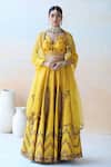 Buy_Aman Takyar_Yellow Raw Silk, Organza Cutdana, Floral, Sequin Embroidered Bridal Lehenga Set _at_Aza_Fashions