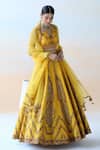 Aman Takyar_Yellow Raw Silk, Organza Cutdana, Floral, Sequin Embroidered Bridal Lehenga Set _Online_at_Aza_Fashions