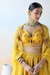 Buy_Aman Takyar_Yellow Raw Silk, Organza Cutdana, Floral, Sequin Embroidered Bridal Lehenga Set _Online_at_Aza_Fashions