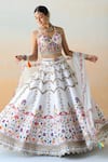 Buy_Aman Takyar_White Raw Silk, Organza Cutdana, Floral, Sequin V Embroidered Bridal Lehenga Set _at_Aza_Fashions