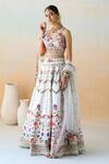 Aman Takyar_White Raw Silk, Organza Cutdana, Floral, Sequin V Embroidered Bridal Lehenga Set _Online_at_Aza_Fashions