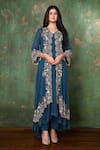Buy_Preeti Jhawar_Blue Chiffon, Georgette Floral, Pearl, Zardozi V Embroidered Jacket And Pant Set _Online_at_Aza_Fashions