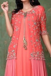 Shop_Preeti Jhawar_Orange Organza, Chiffon Floral Round Embroidered Jacket With Tunic _Online_at_Aza_Fashions