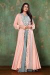 Buy_Preeti Jhawar_Pink Chiffon, Georgette Floral, Pearl, Zardozi Embroidered Jacket And Palazzo Set _at_Aza_Fashions