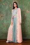 Preeti Jhawar_Pink Chiffon, Georgette Floral, Pearl, Zardozi Embroidered Jacket And Palazzo Set _Online_at_Aza_Fashions