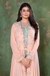 Buy_Preeti Jhawar_Pink Chiffon, Georgette Floral, Pearl, Zardozi Embroidered Jacket And Palazzo Set _Online_at_Aza_Fashions