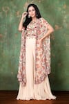 Buy_Preeti Jhawar_Beige Chiffon, Cotton Satin Floral Cape Open, Crop Printed Jacket And Sharara Set _Online_at_Aza_Fashions