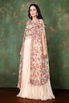 Shop_Preeti Jhawar_Beige Chiffon, Cotton Satin Floral Cape Open, Crop Printed Jacket And Sharara Set _Online_at_Aza_Fashions