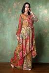 Buy_Preeti Jhawar_Multi Color Chiffon Floral Notched Print Kurta And Sharara Set _at_Aza_Fashions