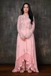 Buy_Preeti Jhawar_Pink Georgette Embroidery Gota Open Jacket And Pant Set _at_Aza_Fashions