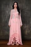 Preeti Jhawar_Pink Georgette Embroidery Gota Open Jacket And Pant Set _Online_at_Aza_Fashions
