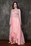 Buy_Preeti Jhawar_Pink Georgette Embroidery Gota Open Jacket And Pant Set _Online_at_Aza_Fashions