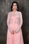 Shop_Preeti Jhawar_Pink Georgette Embroidery Gota Open Jacket And Pant Set _Online_at_Aza_Fashions
