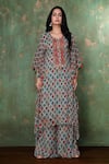 Shop_Preeti Jhawar_Blue Chiffon Geometric Notched Printed Kaftan And Palazzo Set _Online_at_Aza_Fashions