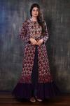 Buy_Preeti Jhawar_Purple Georgette Floral, Zardozi Round Embroidered Jacket With Tunic _at_Aza_Fashions