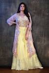 Buy_Preeti Jhawar_Pink Organza Embroidery Gota Open Jacket And Sharara Set _at_Aza_Fashions