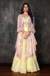 Shop_Preeti Jhawar_Pink Organza Embroidery Gota Open Jacket And Sharara Set _at_Aza_Fashions
