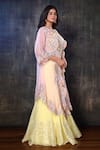 Preeti Jhawar_Pink Organza Embroidery Gota Open Jacket And Sharara Set _Online_at_Aza_Fashions
