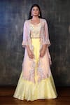 Buy_Preeti Jhawar_Pink Organza Embroidery Gota Open Jacket And Sharara Set _Online_at_Aza_Fashions