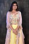 Shop_Preeti Jhawar_Pink Organza Embroidery Gota Open Jacket And Sharara Set _Online_at_Aza_Fashions