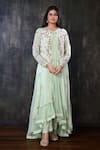 Buy_Preeti Jhawar_Green Chiffon, Georgette, Cotton Satin, Shantoon Embroidered Jacket And Pant Set _at_Aza_Fashions