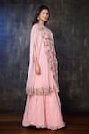 Preeti Jhawar_Pink Organza Embroidery Moti Cape Open Lehenga Set _Online_at_Aza_Fashions